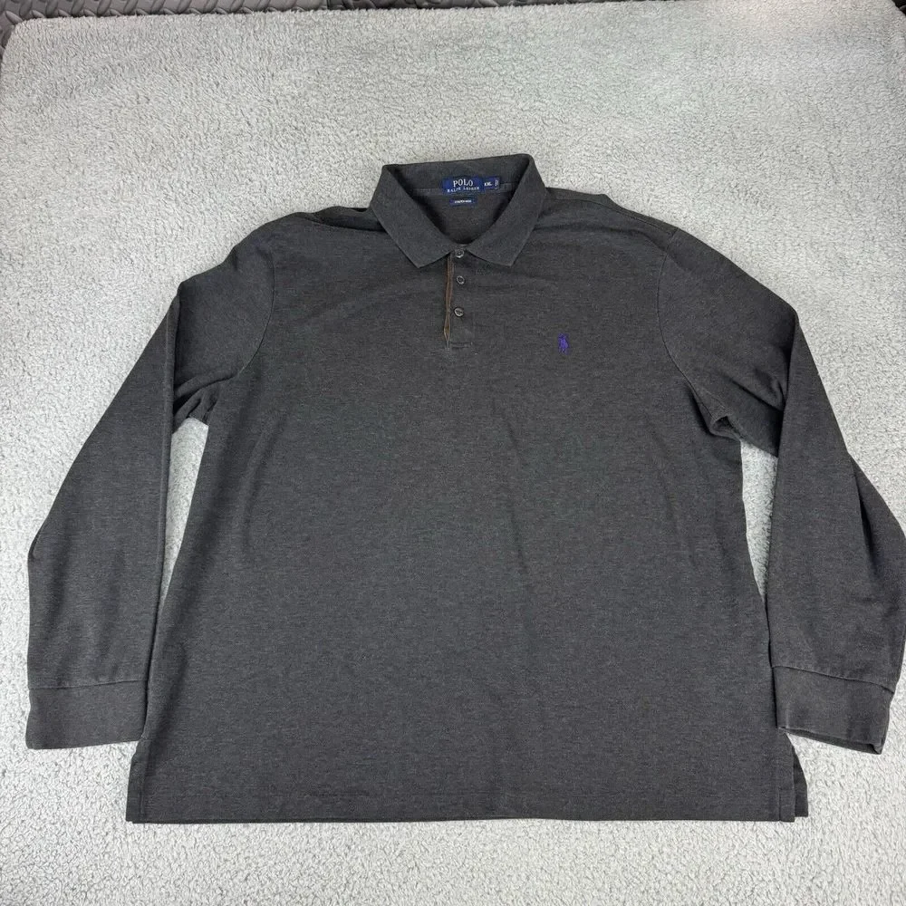 Polo Ralph Lauren Shirt XXL‎ Gray Long Sleeve Polo Custom Slim Fit Stretch Mesh